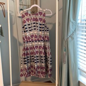 Donna Morgan size 14 sleeveless dress, pockets, Navy cream orange purple design